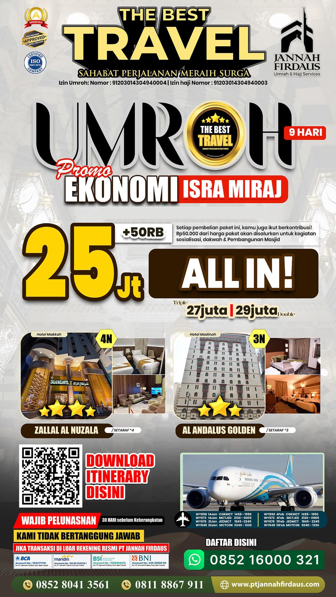 umroh awal tahun 2026 pt jannah firdaus tour travel ekonomi