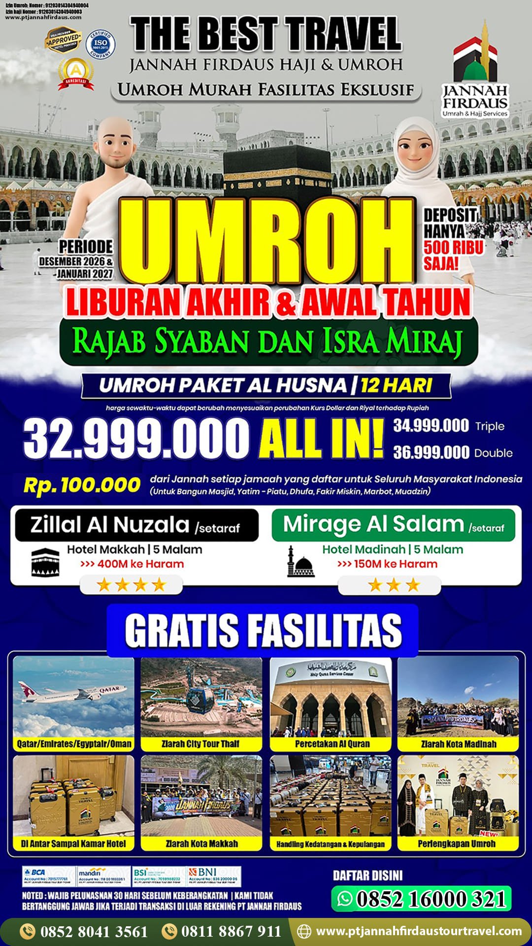 umroh akhir tahun 2026 umroh awal tahun 2027 alhusna pt jannah firdaus tour travel