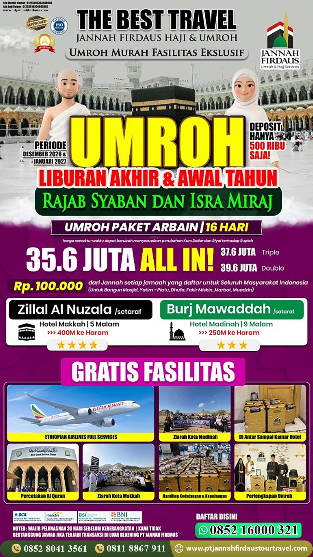 umroh akhir tahun 2026 umroh awal tahun 2027 arbain pt jannah firdaus tour travel