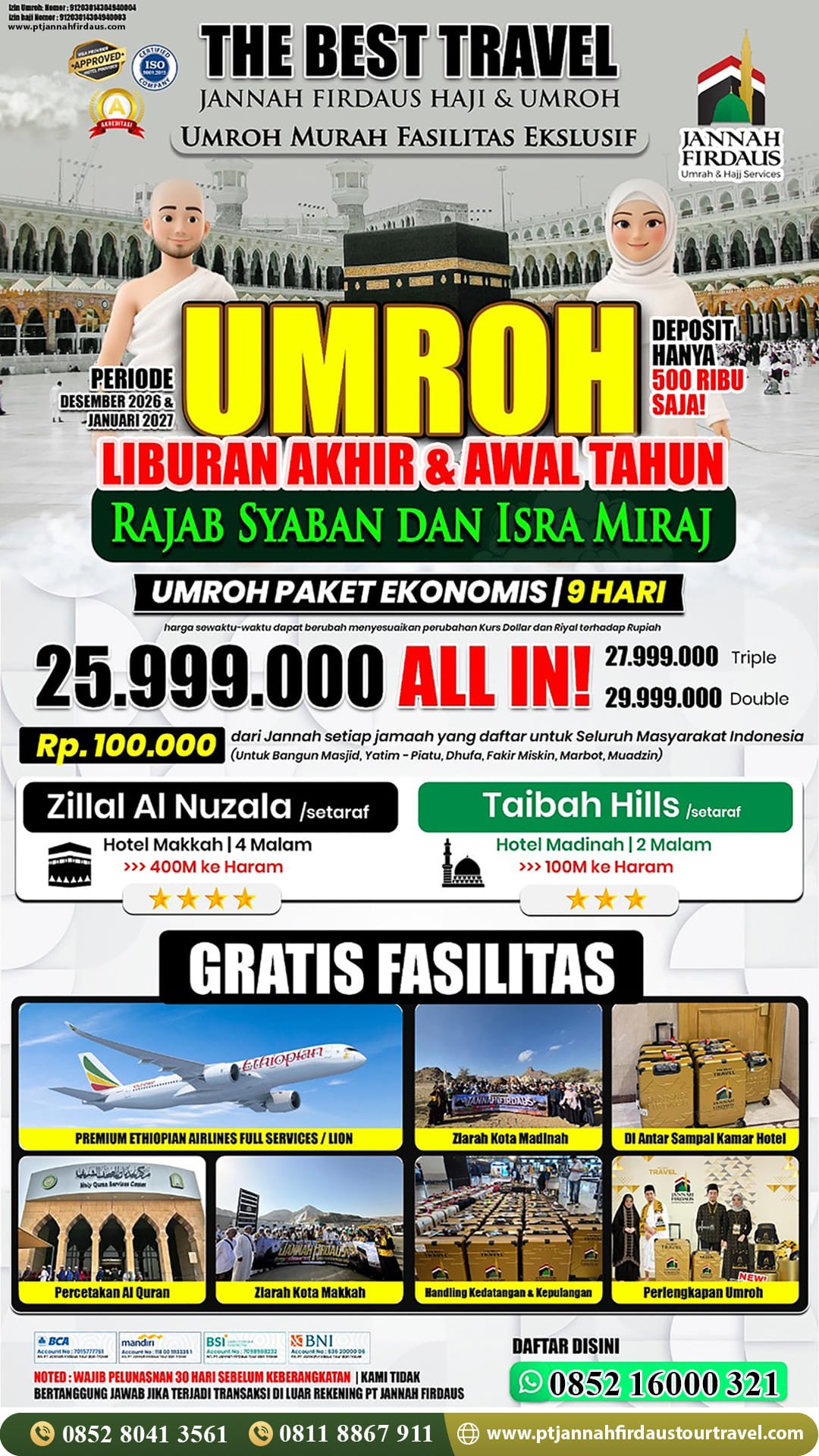 umroh akhir tahun 2026 umroh awal tahun 2027 ekonomis pt jannah firdaus tour travel