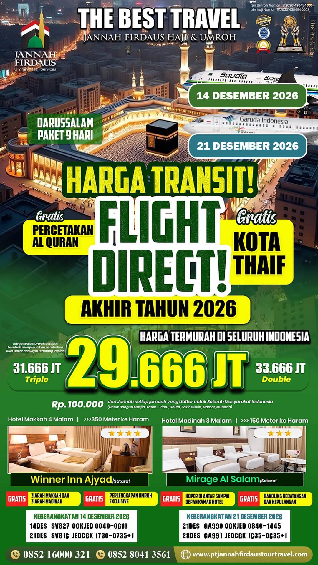 umroh akhir tahun 2026 paket 9 hari darussalam